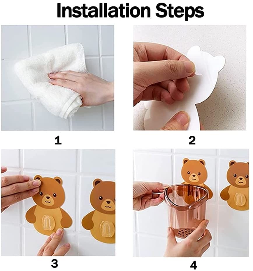 Wall Mounted Bear Toothbrush Holder Cup, Punch Free Storage Rack, Cute Bear Punch Free Bathroom Storage Box, Bathroom Supplies Organizer Wall Mounted Bear Toothbrush Holder Cup, Punch Free Storage Rack, Cute Bear Punch Free Bathroom Storage Box, Bathroom Supplies Organizer